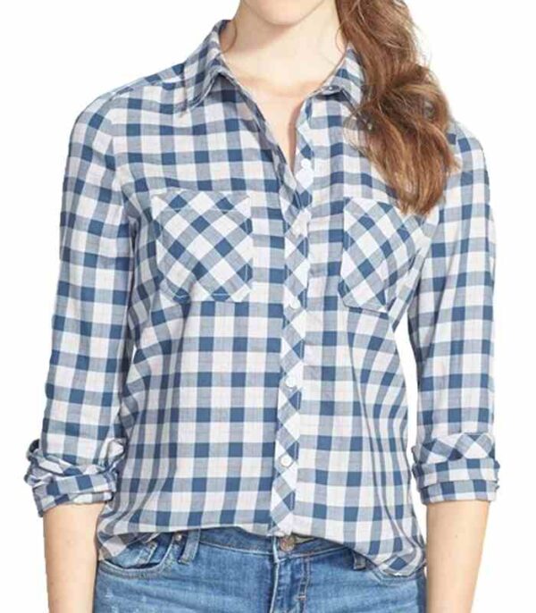 1Wholesale Womens Blue Cotton Flannel Shirt Manufacturer