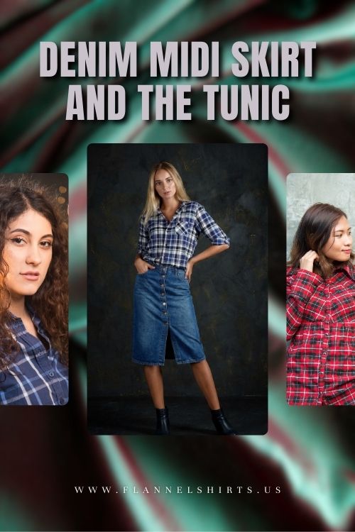 Denim Midi Skirt Fashion with Flannel Shirt Denim Midi Skirt Fashion with Flannel Shirt